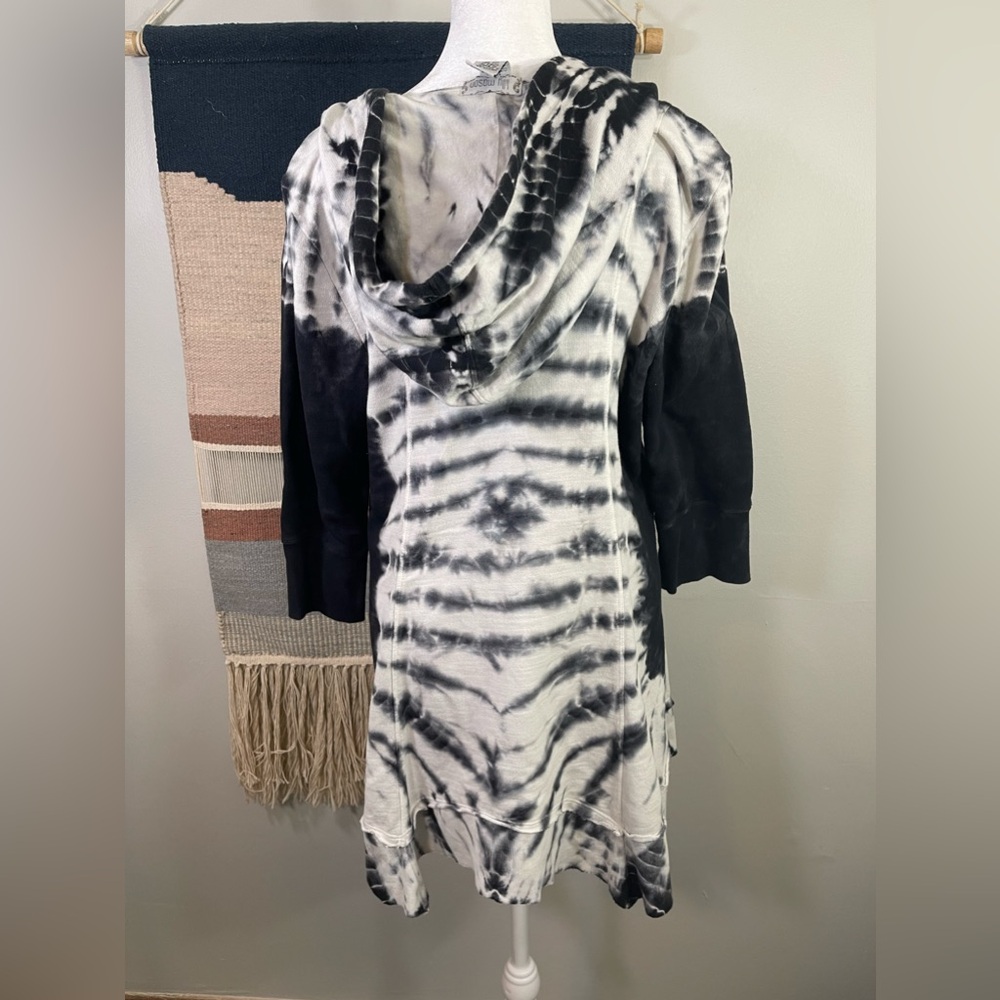 Lilly Mason Black Tie Dye Hoodie Flare Boho Jersey Full Zipper Cardigan/Dress L - Picture 3 of 5